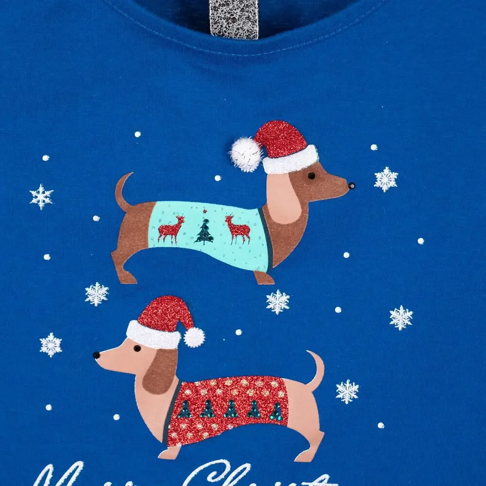 Glittery Dachshund Christmas Holiday Top Colorful PETITE LARGE Winter Dog Doxie - Picture 2 of 7
